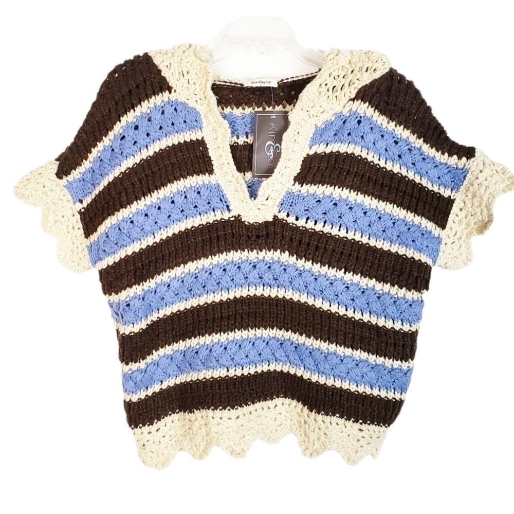 SUNDAY UP crochet knit sweater with hood striped beachy